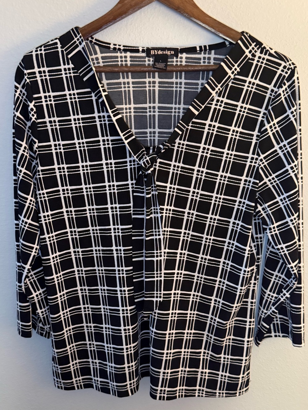 BYdesign Black & White Plaid V-Neck Tunic Top